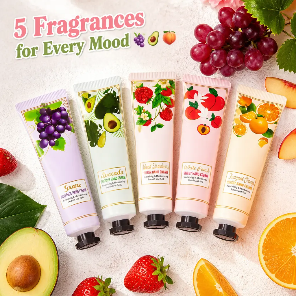Fruity Scent Hand Cream Set, 5-Piece Hand Moisturizer Gift Set for Women, Hydrating Daily Hand Lotion for Dry Hands, Cute Portable Self-Care Gift for Friends, Travel, Birthdays & More