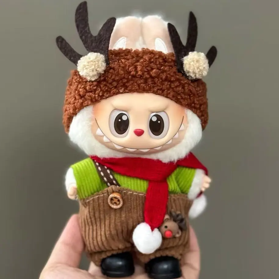 Premium Labubu Doll Fashion Set with Festive Reindeer Antlers and Jump Suit for Holiday Decor - Versatile Outfits & Accessories