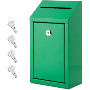 Metal Donation Box with Lock, Wall Mounted, Suggestion Box with 4 Iron , Green,  Drop Box with Slot, 1-Pack