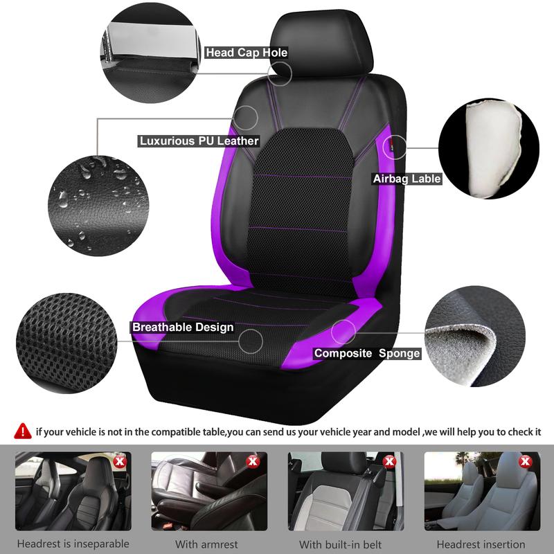CAR PASS 5 seats NEW Leather and 3D Air Mesh Universal Fit Car Seat Covers, for Sedans,Trucks,Suvs,Airbag Compatible,Zipper Design