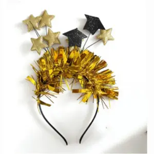 PESENAR Gold Tinsel Graduation Headband with Mini Grad Caps and Stars for Graduation Party Photo Booth Props and Decorations