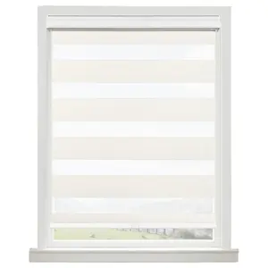 Allbright Cordless Free Stop Zebra Window Blinds 34W * 48H Dual Layer Roller Shade Room Darkening Sheer Shades Light Filtering Easy
