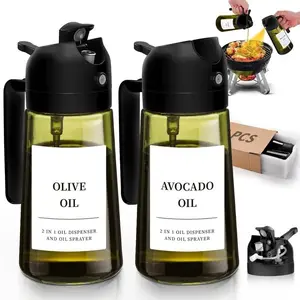 2PCS Multifunctional 2 in 1 Glass Oil Dispenser Olive Avocado Oil Sprayer Bottle with Handle for Cooking Baking Frying Kitchen Utensils Gadgets Appliances