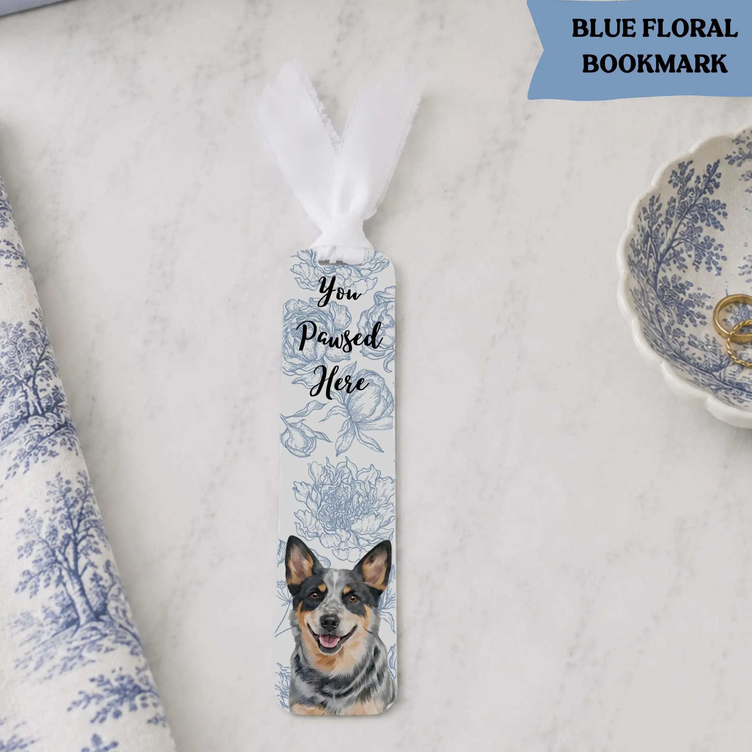 BLUE Bookmark WHITE Bow- Dog Bookmark