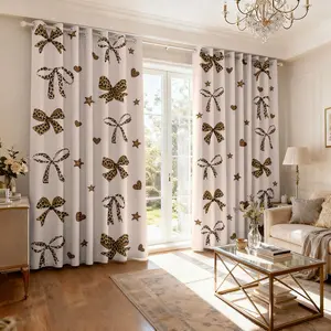 Leopard Bow Pattern Bedroom Blackout Curtains, 84 Inch Long Sunshade Drapes, for Living Room Darkening, Window Panels for Study Guest Room Grommet Top 2 Panels