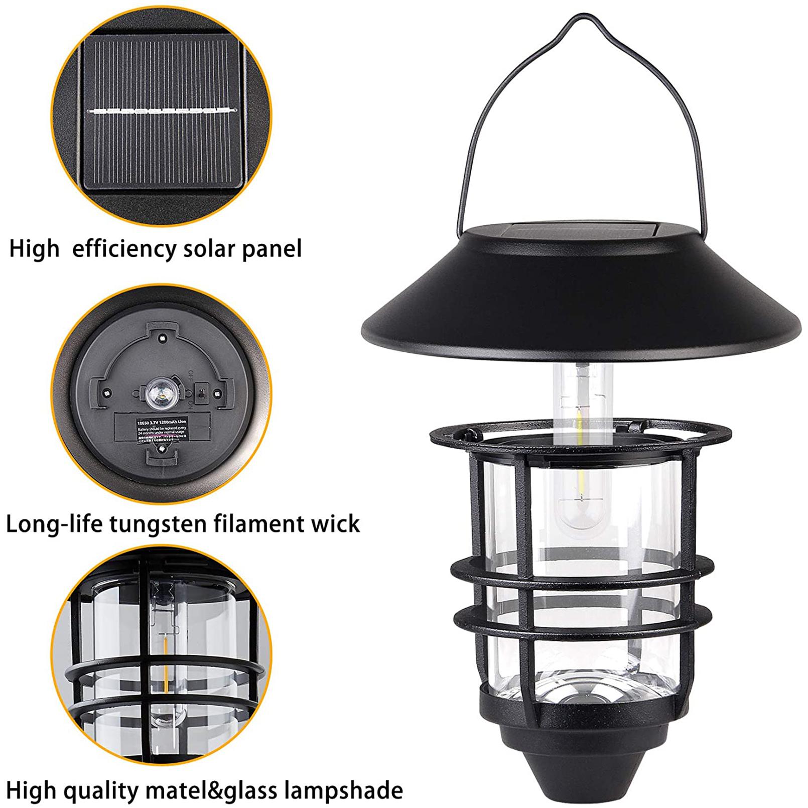 2 Pack Solar Wall Lantern Lights Outdoor, IP65 Waterproof Solar Powered Hanging Lights with Tungsten Filament Bulb, Dusk to Dawn Auto On/Off Solar Sconce Lights for Porch, Fence, Wall, Patio Deco