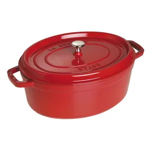 Staub Cast Iron 5.75 qt Oval Dutch Oven Cherry Red Cookware for Versatile Cooking with Even Heat Distribution & Dishwasher Safe
