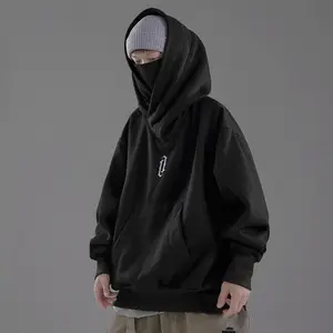 HiH24 Niepce Black Techwear Fashion Assassin Ninja Hoodie with Neck Gaiter