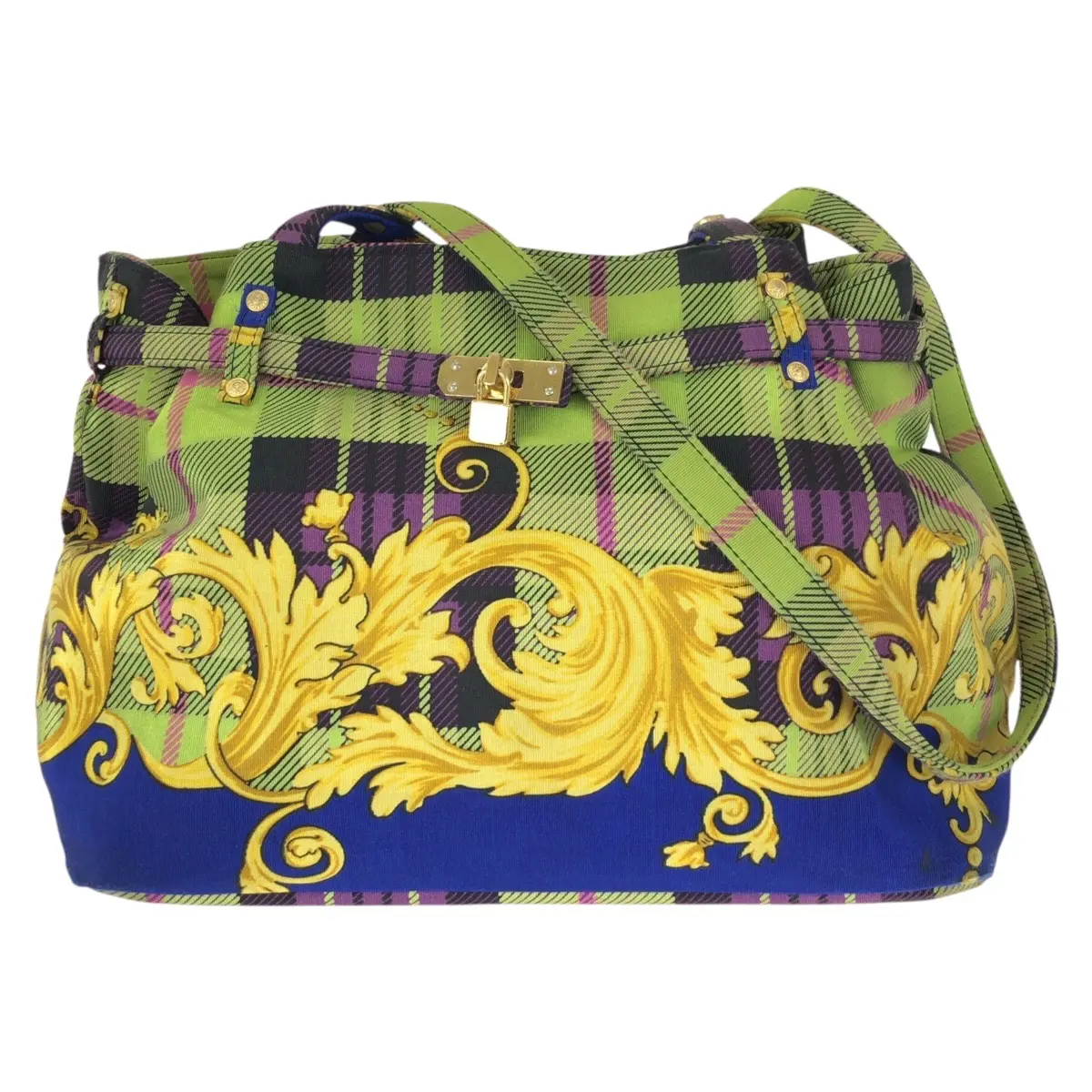 Pre-owned VERSACE Canvas Tote Bags Tartan Baroque Shoulder Tote Bag