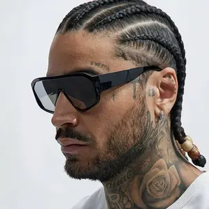 Large Frame Irregular Futuristic One-Piece Goggles Fashionable Stylish Cyberpunk Sunglasses Oversized Aviator with UV Protection olardria sunglasses waste airport travel accessory wrap  around  shades polarize   Leopard Double Bridge  Heptagram Sunglasses