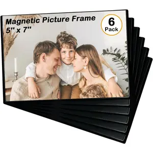 Magnetic Picture Frame, Holds 5X7 Inches Pictures, Reusable Black Magnet Fridge Photo Sleeves for Refrigerator, Locker,Office Cabinet (Black, 6) (6Pcs)