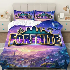 3PCS Duvet Cover Set, 1 Duvet+2 Pillowcases(Without filler), Game Adventure Fantasy Night Landscape Space theme, Christmas bedding set, Fortnite Design Suitable for decoration bedroom, gaming room, dormitory, studio.