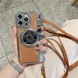 3D Retro Camera Phone Case for iPhone 16 15 14 Plus 13 12  Featuring Crossbody Strap  Lens Protection  and Protective Shockproof Case Accessories