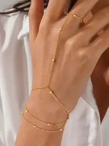 Women's Elegant Beaded Bracelet Finger Chain - Stainless Steel Delicate Layered Stackable Bracelets Jewelry for Everyday & Party Wear, Versatile All-Season Accessory, Stylish Accessory