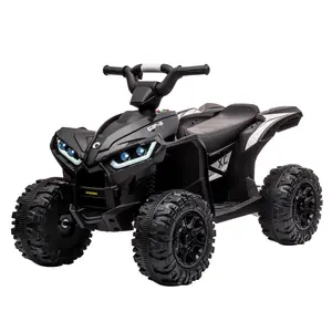 12V Kids Ride On ATV, 4 Wheeler Electric Vehicle for Toddlers, Battery Powered Toy Car for Kids 3-8 with Remote Control, Treaded Tires, LED Lights, Music, USB, Black