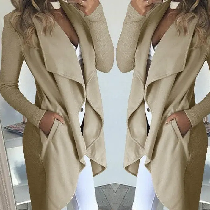 Womens Black Open Front Long Cardigan Waterfall Collar Long Sleeve Duster Coat with Side Pockets Casual Asymmetrical Hem Wrap Jacket Versatile Fall Winter Layered Outerwear for Daily Wear