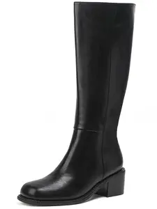 Women's High Heel Boots, Square Toe Design Long Boot, Thick Sole Comfortable Low Heel Women's Shoes, Stylish Ladies Footwear, Thick Heeled Boots