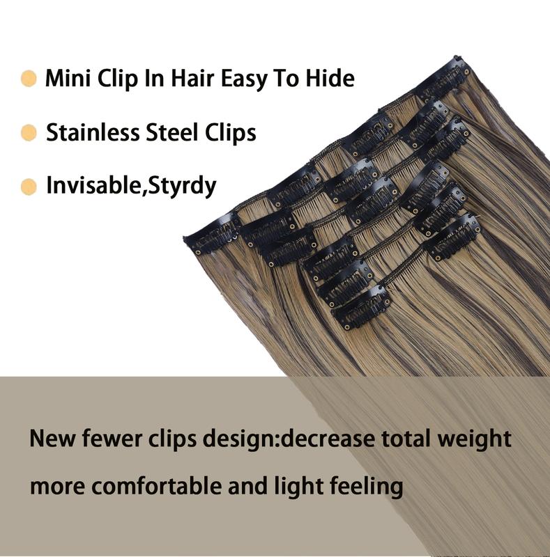 Clip in Hair Extensions 24 Inches Straight Hairpieces 6 PCS Set Heat Resistant Synthetic Fiber Full Head High-temperature Double Weft natural fluffy Comfortable Thick Hair Piece Clip ins add length for Women