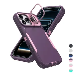 Heavy Duty Shockproof Case for iPhone 17/15/14/13/12 Pro Max with Camera Kickstand, Military Grade Drop Protection, Rugged Full Body Protective Cover