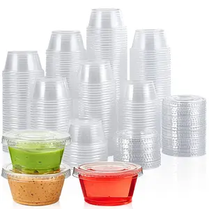 200 Sets 2 Oz Disposable Plastic Portion Cups With Lids  Small Condiment Containers For Sauce Shot