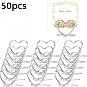 50pcs  Dual-Layer Love Business Card Holders, Creative Memo Photo Clips, Wedding Reception Table Number Markers, Unique Stationery Accessories