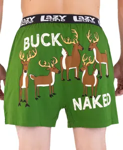 LazyOne | Buck Naked Green Men's Deer Funny Boxer - Funny Animal Boxers, Novelty Boxer Shorts, Gag Gifts for Men, Humorous Underwear for Men Comfy Cotton
