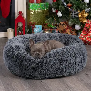 【New Year's gift】Calming Dog & Cat Bed, Anti-Anxiety Donut Cuddler Warming Cozy Soft Round Bed, Fluffy Faux Fur Plush Cushion Bed for Small Medium Dogs and Cats