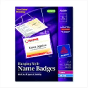 Avery 1085419 Name Badge Kit For Laser Or Inkjet Printers - White, Pack 100
