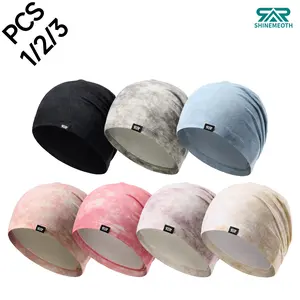 1/2/3Pcs Outdoor Hiking Running Hat Set, Breathable Quick-Dry Sweat Absorbent Pile Cap, Sun Protection Summer Skullcap, Sleep Hair Protector Slouchy Beanie Hat for Men Women Lightweight Cotton Skull Cap Chemo Cap for Running Cycling All Seasons