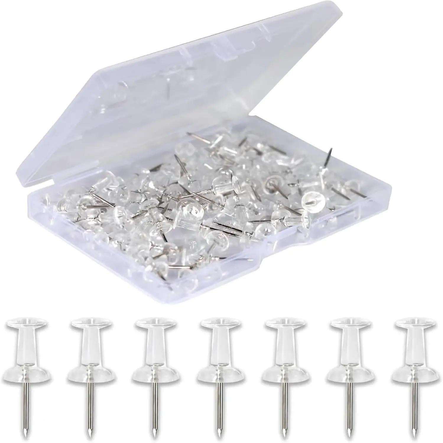 120-Pack Reusable Metal Push Pins for Bulletin Board, 0.9in Lightweight and Flexible Thumb Tacks with Clear Plastic Tip & Steel Tip, Portable Durable Wall Tacks for Office, Classroom Use