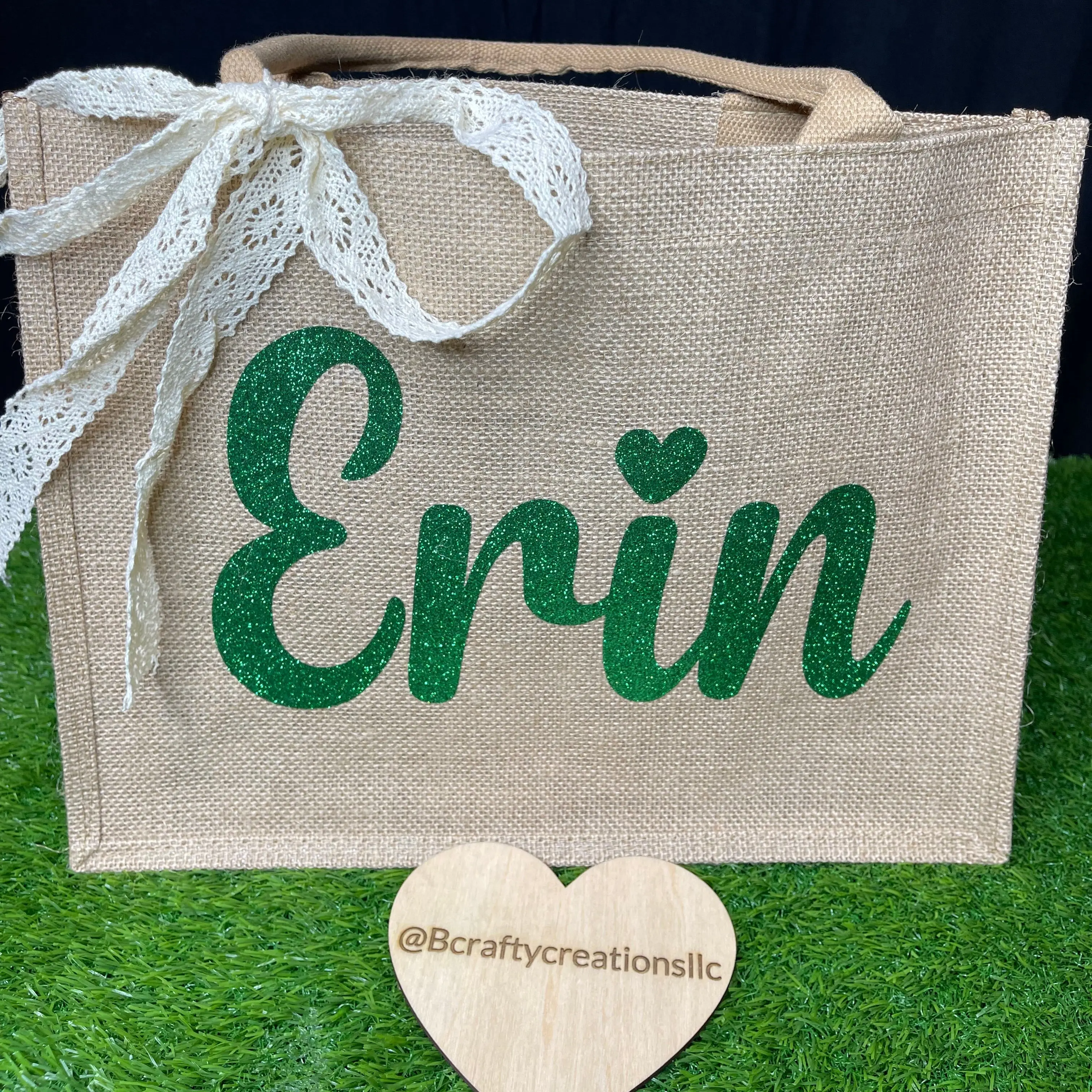 Personalized Burlap Tote with Ribbon