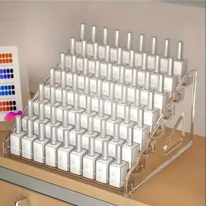 Transparent Acrylic Nail Polish Display Stand, Multi-Layer Cosmetic Rack, Beauty Organizer, Tool Holder, Mirror, Jewelry Storage Box for Home Office Decor