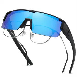 Meeloog HD Fit Over Sunglasses for Myopia,  Anti-Glare Windproof Goggles for Driving Fishing Hiking, Polarized Night Vision Yellow Lens,UV400 Safety Glasses Men Women