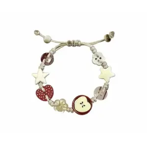 Adjustable Handmade Bead Button Bracelet - Customizable Fit with Apple & Star String Bracelet for Women's Friendship Jewelry