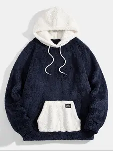 Men's Hooded Sweatshirt with Colorblock Fleece Lining, Pocket Design, Casual Sportswear, Comfortable Daily Wear
