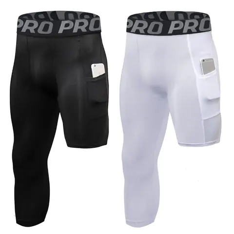 Men's 2-Pack 3/4 Asymmetrical Compression Sports Leggings - Quick Dry, Breathable, Sweat-Wicking Elastane Tights with High Elasticity for Gym-to-Basketball, Biking, All-Season Athletic Performance