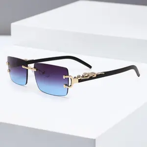 Unisex Men's Rimless Square Sunglasses - New Trendy Sports Eyewear, Metal Leopard-Print Temples, Western-Style Fashion Accessories, Men's Sunglasses