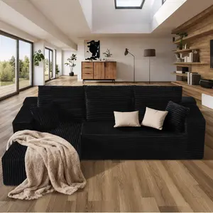 105" Cloud Sectional Couch with L-shape Chaise, Boneless Modular Sofa with Deep Seat,Modern Corduroy Couch for Living Room, No AssemblyRequired asthetic decor L-Shaped Sectional Sofa