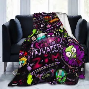 Throw Blanket Invader Anime Zim Soft Flannel Blankets for Children Adult All Season Air Conditioning Blanket for Bed Living Room Sofa 40"x50"