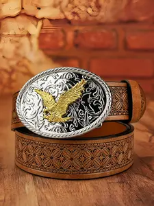 Two colors of Western style "Flying Eagle" alloy material oval buckle belt, personalized pattern, 3.7cm/1.46in wide embossed belt, gift of Western denim, unisex belt.