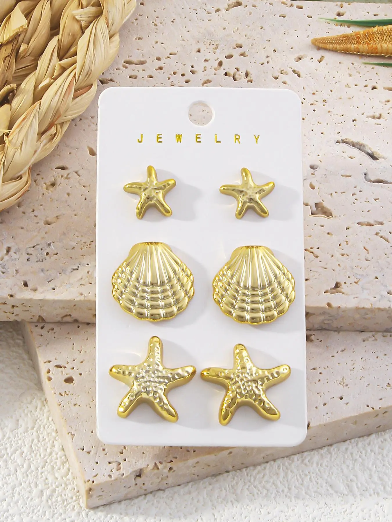 Starfish & Shell Design Earrings, Beachy Earrings, Fashionable Earrings for Women & Girls, Casual Jewelry for Party, Daily Clothing Decor, Trendy All-match & Exquisite Jewelry for Birthday Gift, Seashell Earring, Ear Studs, Earrings Set