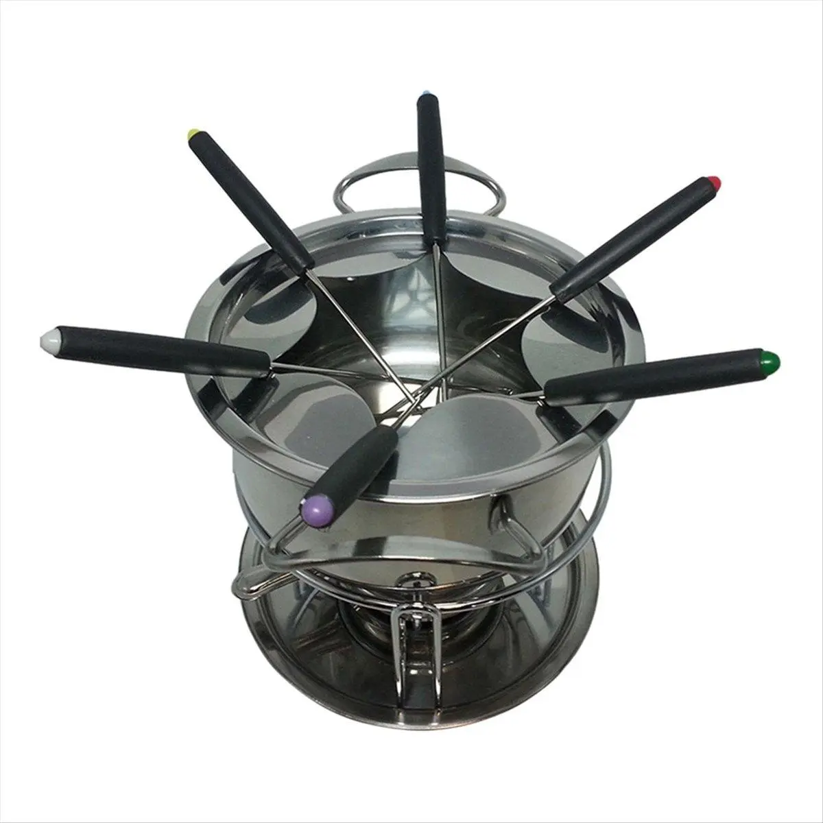 Fondue Pot Set Fondue Pot Multipurpoise Outdoor Camping with 6 Sticks Stainless Steel Chocolate Cheese Fondue Pot
