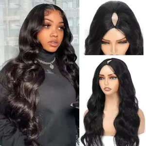 Natural Black Color V Part Body Wave Human Hair Wigs Human Hair 250% Density No Leave Out Glueless Wigs Easy To Wear