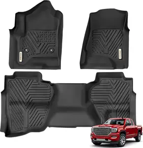 TPE Floor Mats fits 2014-2018 Chevy Silverado / GMC Sierra 1500 Double Cab, 2015-2019 Chevy Silverado / GMC Sierra 2500HD 3500HD, All Weather, Waterproof