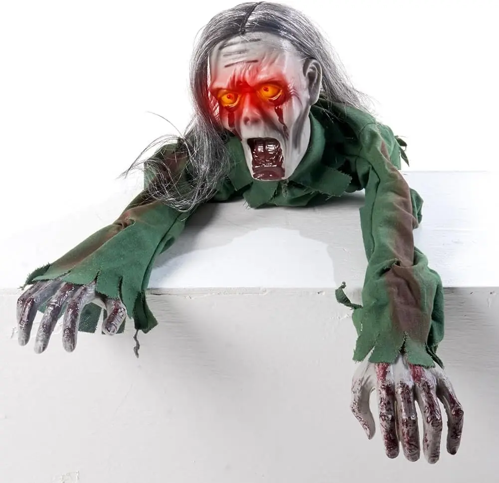 Yosager Large Electronic Creepy Cloth Halloween Scary Yard Decorations - Electric Crawling Ghost with Long Hair, Horror Voice Skeleton, Creeping Prop for Haunted House, Party Layout