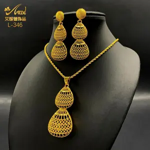 Ethiopian Jewelry Sets for Women Droplet Pendant Necklaces Earrings Two Pieces Set 24K Gold Color Eritrean Wedding Party Gifts