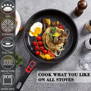 DIIG Nonstick Frying Pan Skillet with Silicone Lid, 11.5 Inch Saute Pan Omelet Sauce Pan Red Cookware, Chef Pan for Cooking with Detachable Handle, Induction Oven Safe All Stoves Compatible