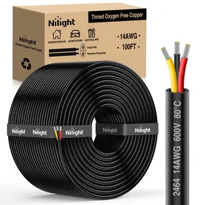 Nilight 100FT 14AWG 3 Conductor Electrical Wire Tinned Oxygen Free Copper Red Black Yellow 3 Wires Parallel 600V DC Flexible PVC Case Extension Cords for LED Strips Lamps Lighting
