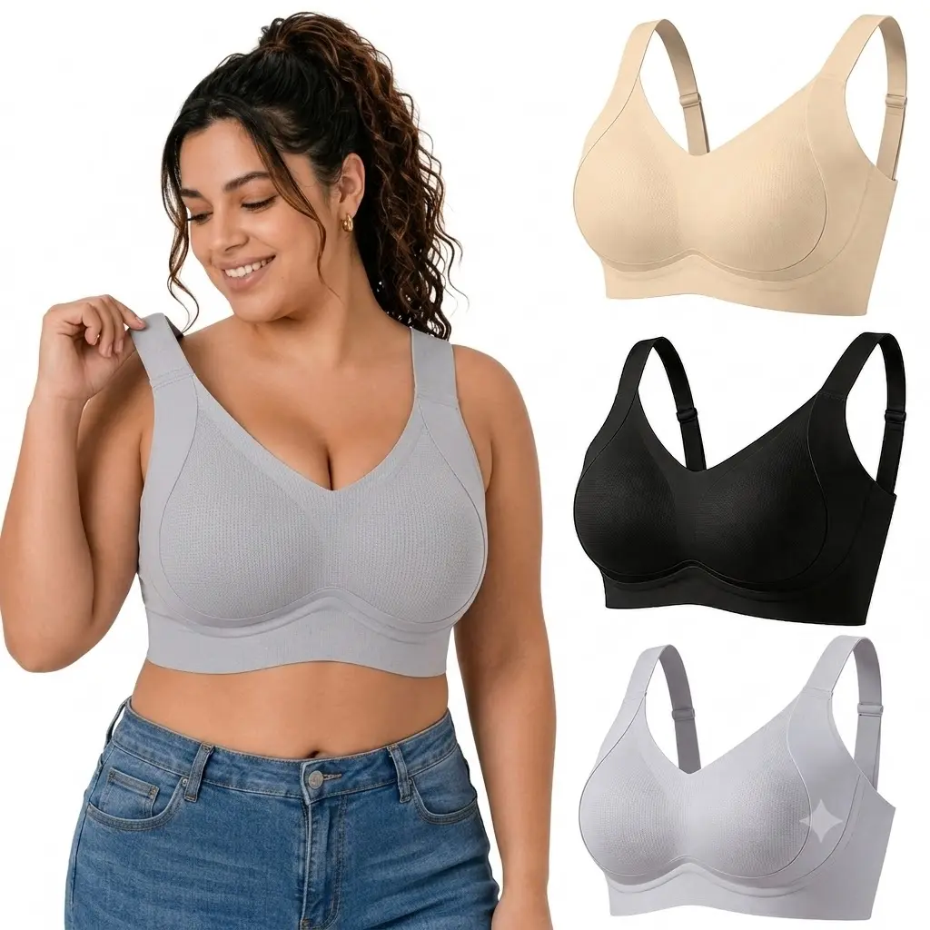 YONFIT 2 Pack Plus Size Wireless Bras for Women, Full Coverage Support Bra, Breathable Comfort Bra with Back Smoothing & Lift Support