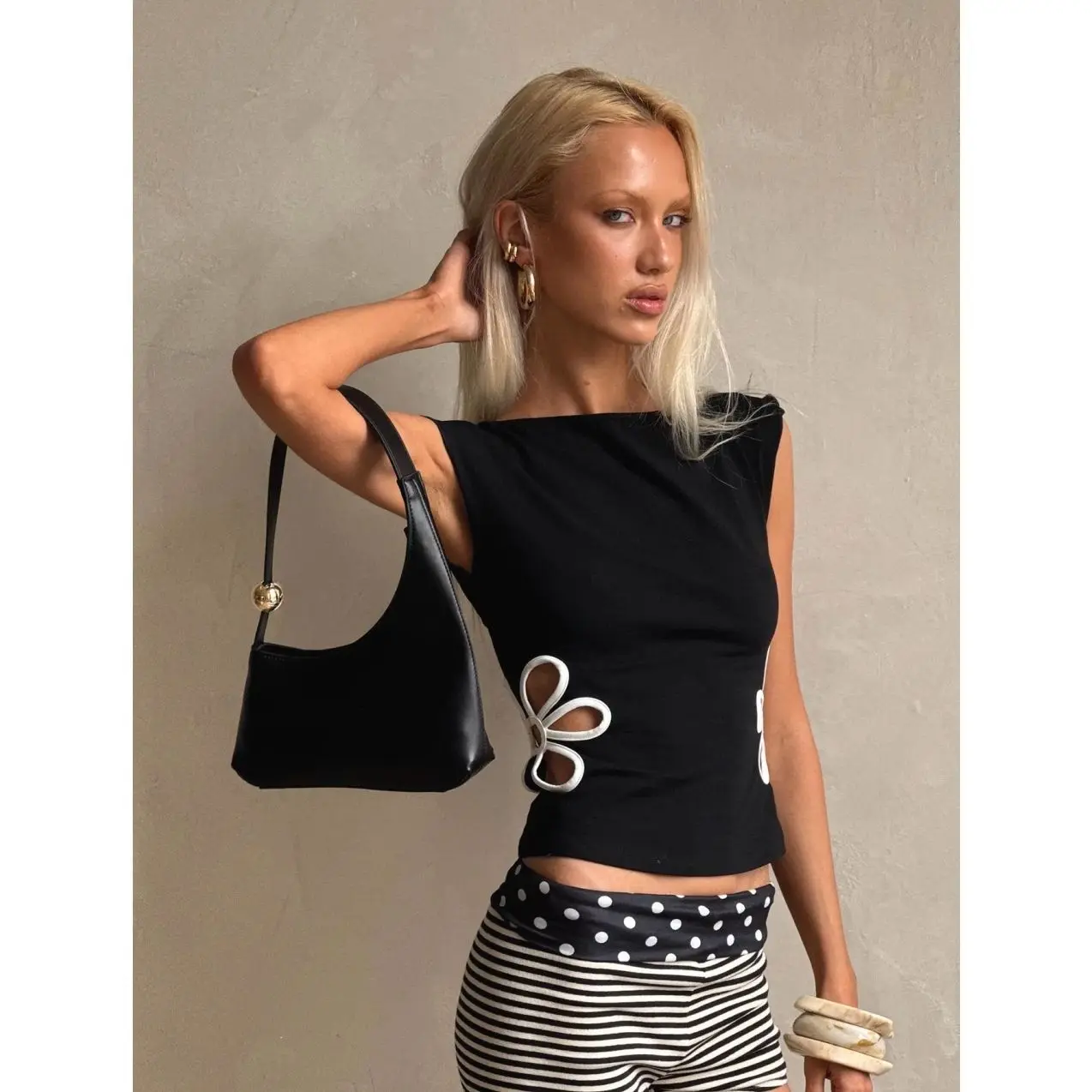 Princess Polly Currents Cut Out Detail Top Black